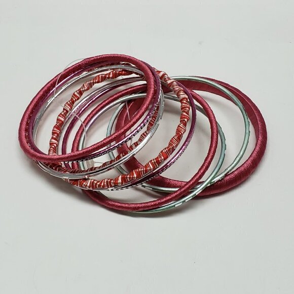 Women's Stunning Set of 11 Dainty Silver tone Colorful Bangle Bracelets, size 8" - Picture 7 of 9